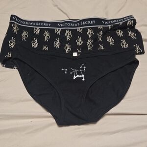 Victoria's Secret Black Bikini Panty Duo with Pink Logo Trim Sagittarius New